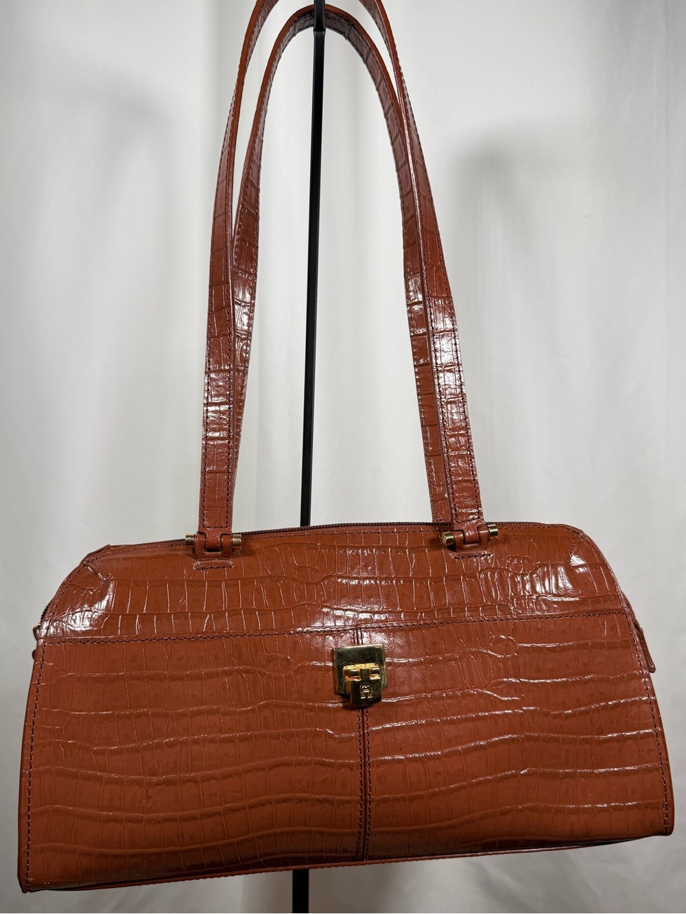 Etienne Aigner Croc-Embossed Shoulder Bag in Chestnut